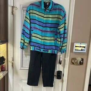 Vintage NWT Fu Da Sport Windbreaker Jacket and Black Pants Set